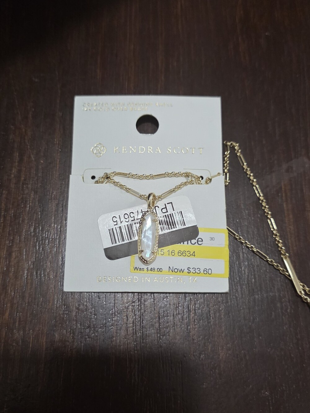 Kendra Scott Gold Pendant Eva Necklace with Iridescent White Stone